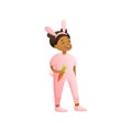 Cute smiling african kid girl in pink rabbit costume Royalty Free Stock Photo