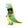 Cute smiling afro american girl wear a dinosaur costume