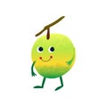 Cute Smiling Apple, Cheerful Funny Fruit Cartoon Character with Funny Face Vector Illustration Royalty Free Stock Photo