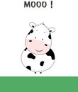 Cute Smiling Baby Cow Standing by Green Grass and Saying Moo Illustration Royalty Free Stock Photo