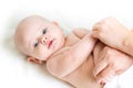 Cute smiling baby gymnastic practice