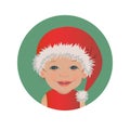 Cute smiling baby Santa Claus emoticon. Happy Christmas child emoji. Santa hat kid avatar