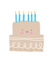 Cute Smiling Birthday Cake Vector illustration.