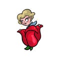 Cute blonde haired fairy with elf ears in red rose