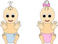 Cute baby boy and baby girl cartoon
