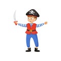 Cute smiling boy in pirate costume with black hat Royalty Free Stock Photo