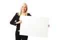 Cute smiling businesswoman with whiteboard Royalty Free Stock Photo