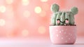 Cute Smiling Cactus in Pink Pot with Bokeh Background Royalty Free Stock Photo