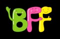 Cute smiling cartoon characters of letters BFF Best Friends Forever