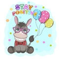 Cute smiling cartoon donkey in glasses. Greeting card. Royalty Free Stock Photo