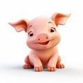 Cute Smiling Cartoon Pig 3d Clay Render On White Background