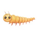 Cute smiling caterpillar isolated on white. Funny insect for children. Watercolor cartoon illustration Royalty Free Stock Photo