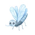 Cute smiling character mosquito isolated on white. Funny insect for children. Watercolor cartoon illustration Royalty Free Stock Photo