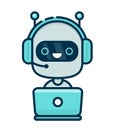 Cute smiling chat bot working in headphones Royalty Free Stock Photo