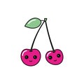 Cute Smiling Cherries Vector illustration. Kawaii Style Pink Cherries Isolated on a White Background