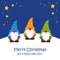 Cute smiling christmas dwarf cartoon by night Royalty Free Stock Photo