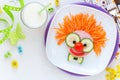 Cute smiling clown sandwich with ham and carrots Royalty Free Stock Photo