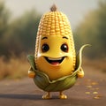 Cute smiling corn character. AI generated image