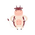 Cute Smiling Cow Standing on Two Legs, Funny Farm Animal Cartoon Character Vector Illustration Royalty Free Stock Photo