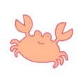 Cute smiling crab doodle cartoon hand drawn illustration, colorful editable crustacean creature character