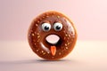 Chocolate caramel donut with eyes on light background. Generative AI