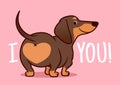 Cute smiling dachshund puppy dog cartoon illustration isolated on pink background. Funny