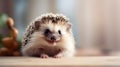 Cute smiling domestic hedgehog close-up. Copy space. Card for the Day of Smile