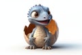 cute smiling dragon 3D blue grey color hatched from egg on white background Royalty Free Stock Photo