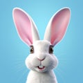 Cute smiling Easter bunny with big ears on blue background