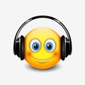 Cute smiling emoticon with black headset, emoji, smiley - vector illustration Royalty Free Stock Photo