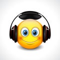 Cute smiling emoticon with black headset, emoji, smiley - vector illustration Royalty Free Stock Photo