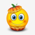 Cute smiling emoticon in Halloween pumpkin, emoji - illustration