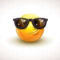 Cute smiling emoticon wearing black sunglasses, emoji, smiley - vector illustration