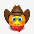 Cute smiling emoticon wearing cowboy hat, emoji, smiley - vector illustration Royalty Free Stock Photo