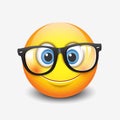 Cute smiling emoticon wearing eyeglasses, emoji, smiley - vector illustration