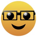 Cute smiling emoticon wearing eyeglasses, emoji, smiley - vector illustration isolated on white background Royalty Free Stock Photo