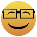 Cute smiling emoticon wearing eyeglasses, emoji, smiley - vector illustration isolated on white background Royalty Free Stock Photo