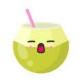 Cute smiling exotic coconut, isolated colorful vector fruit icon