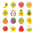 Cute smiling exotic fruits, isolated colorful vector icon set Royalty Free Stock Photo