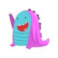 Cute Smiling Freaky Monster, Funny Friendly Dinosaur Cartoon Character Vector Illustration