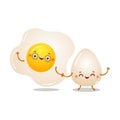 Cute smiling fried egg and chicken egg character friends