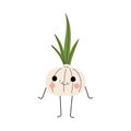 Cute Smiling Garlic, Cheerful Vegetable Character with Funny Face Vector Illustration Royalty Free Stock Photo