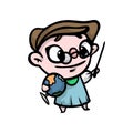 Cute smiling girl with eyeglasses in teacher blue clothes