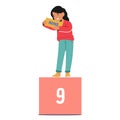 Cute Smiling Girl Holding Number Nine, Emphasizing A Joyful Approach To Learning Mathematics, Vector Illustration