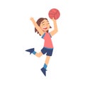 Cute Smiling Girl Playing Ball, Kid Doing Sports, Healthy Lifestyle Concept Cartoon Style Vector Illustration