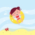 Cute smiling girl swimming in sea