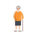 Cute smiling grandmother with eyeglasses stay in walking stick