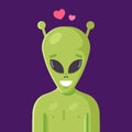 Cute smiling green alien. humanoid in love. Royalty Free Stock Photo