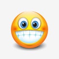 Cute smiling, grinning emoticon showing teeth, emoji, smiley - vector illustration