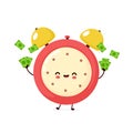 Cute smiling happy alarm time clock with money Royalty Free Stock Photo